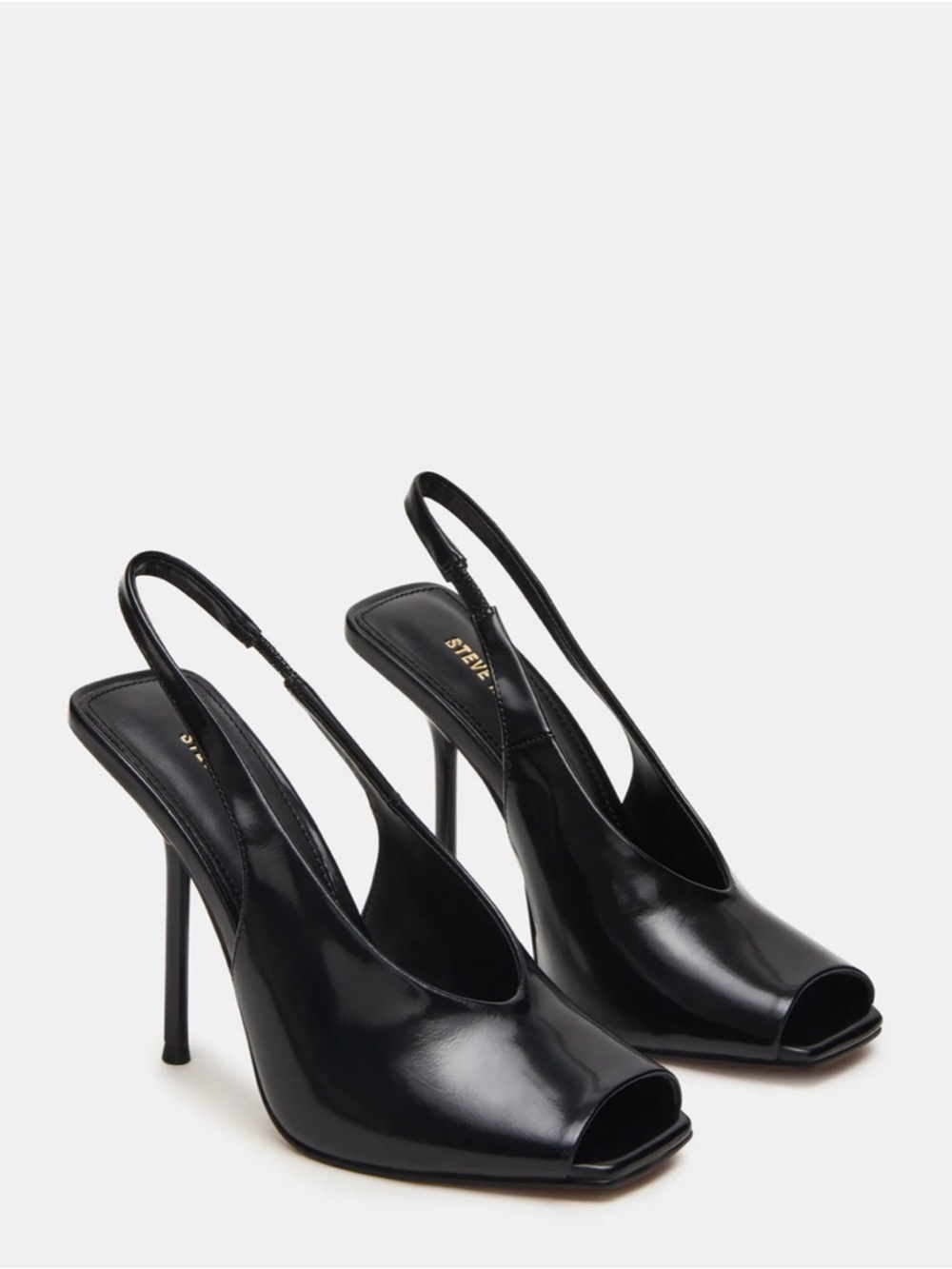 Steve Madden Lucian Black Leather Peep-Toe Slingback Stiletto Heels